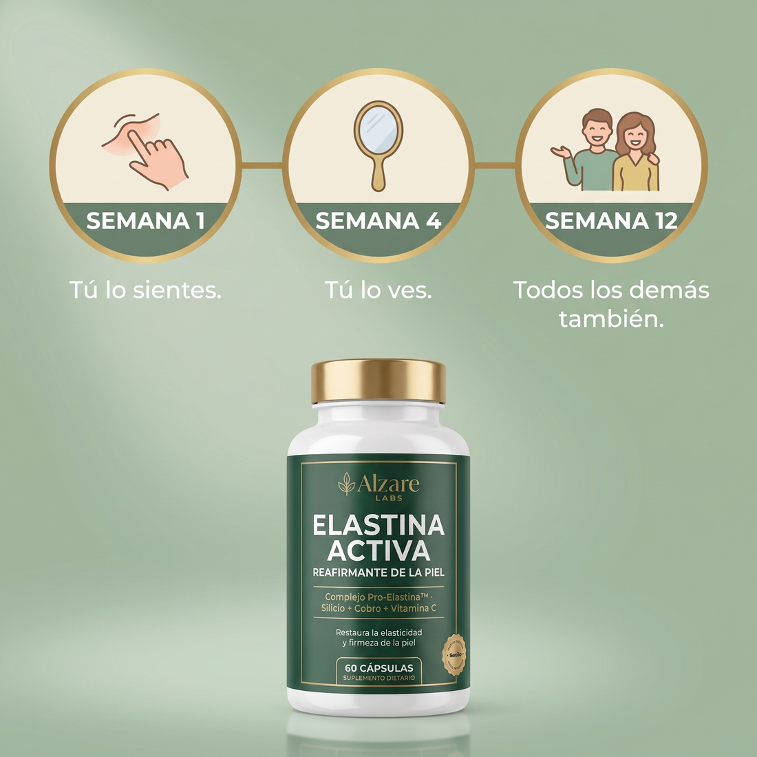 ALZARÉ® ELASTINA ACTIVA — Reafirmante de la Piel | Complejo Pro-Elastina™ (60 cápsulas)